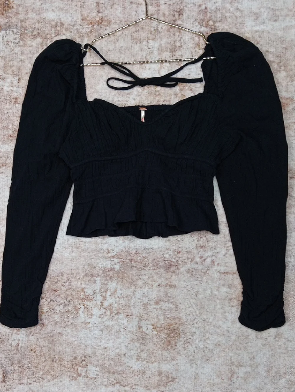 Free People Aurora Black Crop Long Sleeve Top